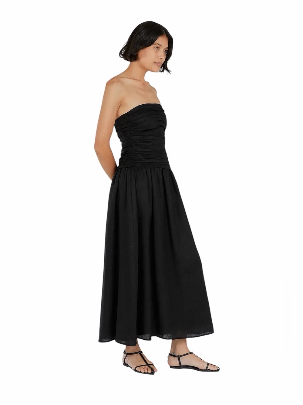 $226 DISSH Black Catania Linen Strapless Midi Dress, Size US 4 - Picture 2 of 8